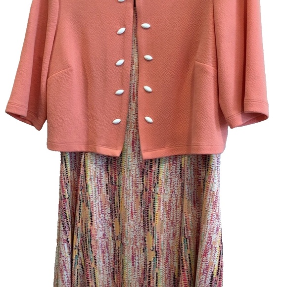 Perceptions Petite Women's 2 Piece Peach Combo Sleeveless Dress & Cardigan PM - Picture 1 of 13